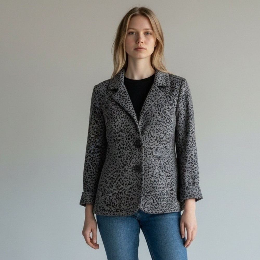 George Leopard Print Blazer Womens M‎ 8-10 Grey Excellent GL30500BJ Animal Print